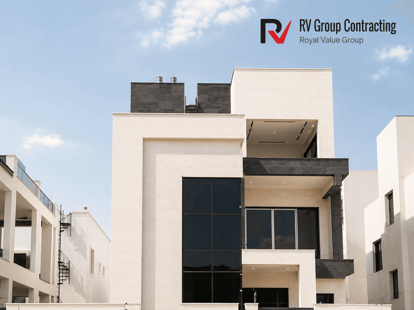Modern villa exterior, structural stage
