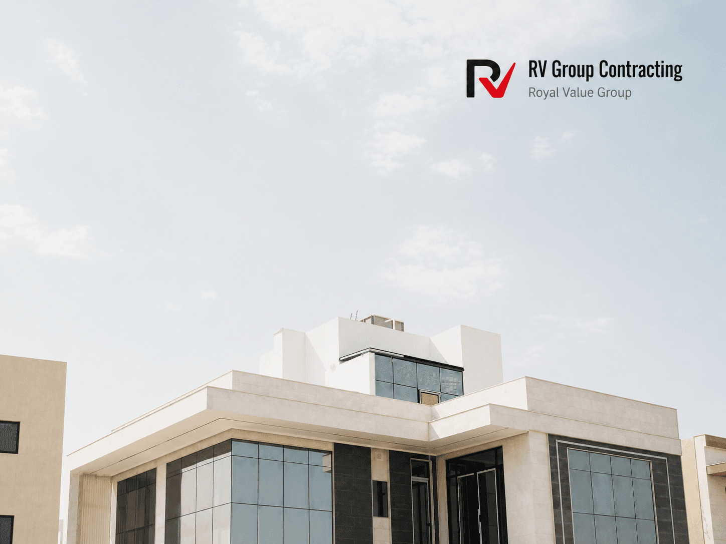 Completed modern villa, corner view