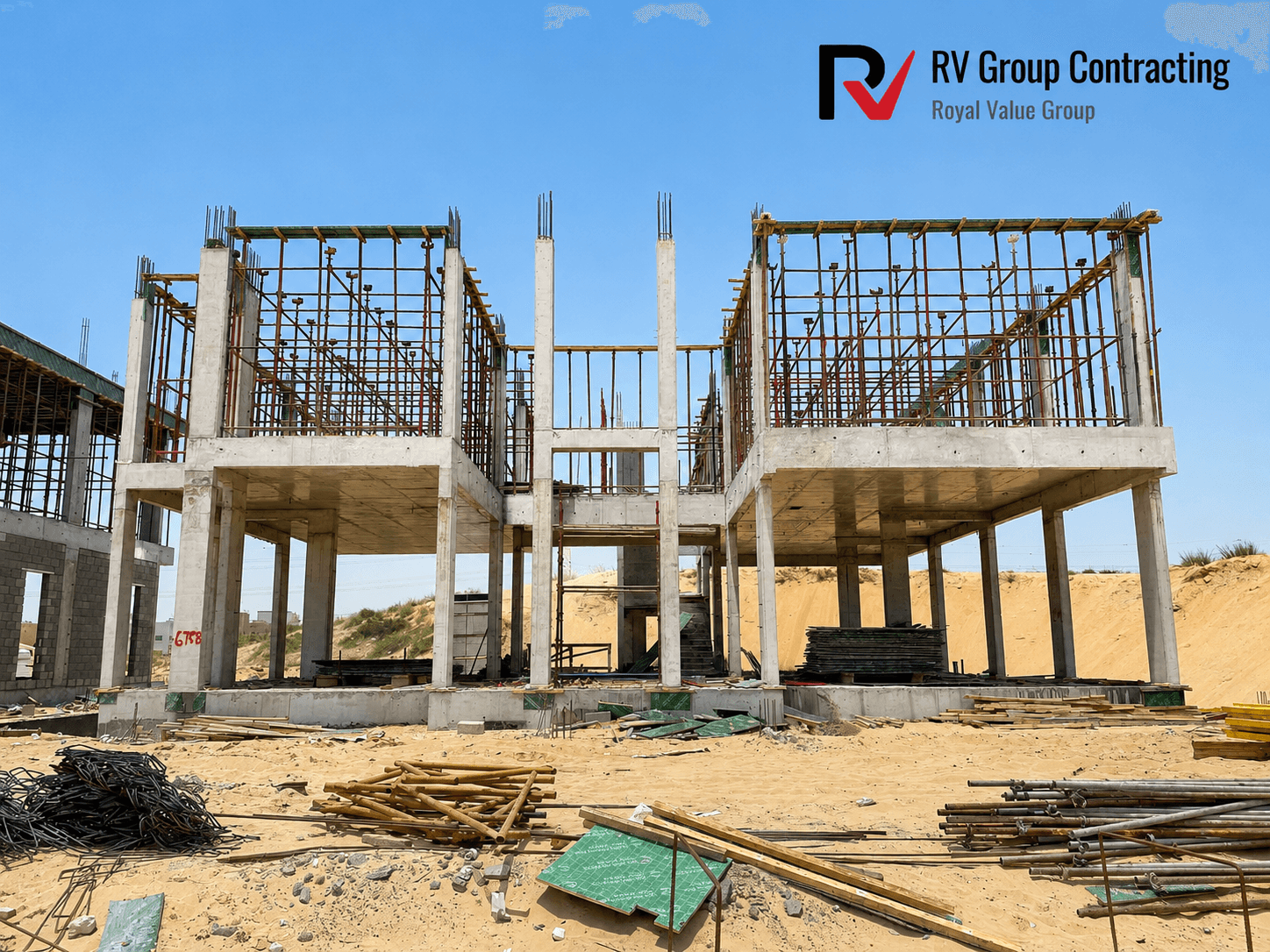 Structural frame of a villa on a desert plot